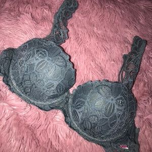 Gray laced Victoria’s Secret bra.